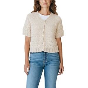 Sienne Cream Crochet Cropped Cardigan Sweater